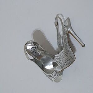 Candie's Women's Silver Slingback Peep Toe Heels